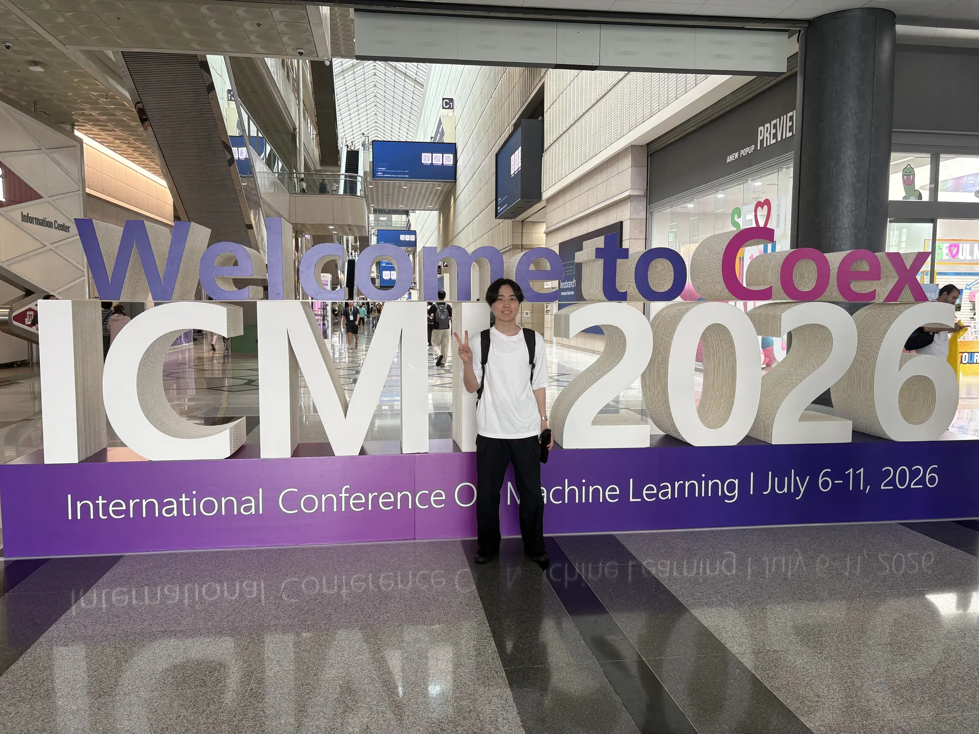 Daisuke Nohara at the ICML 2026 venue signage in COEX