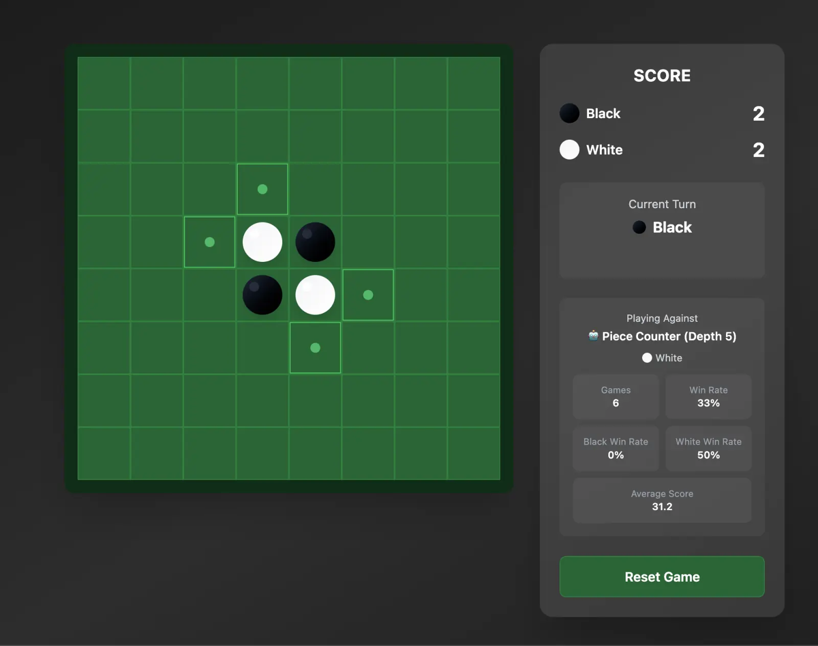 Reversi web app gameplay screenshot